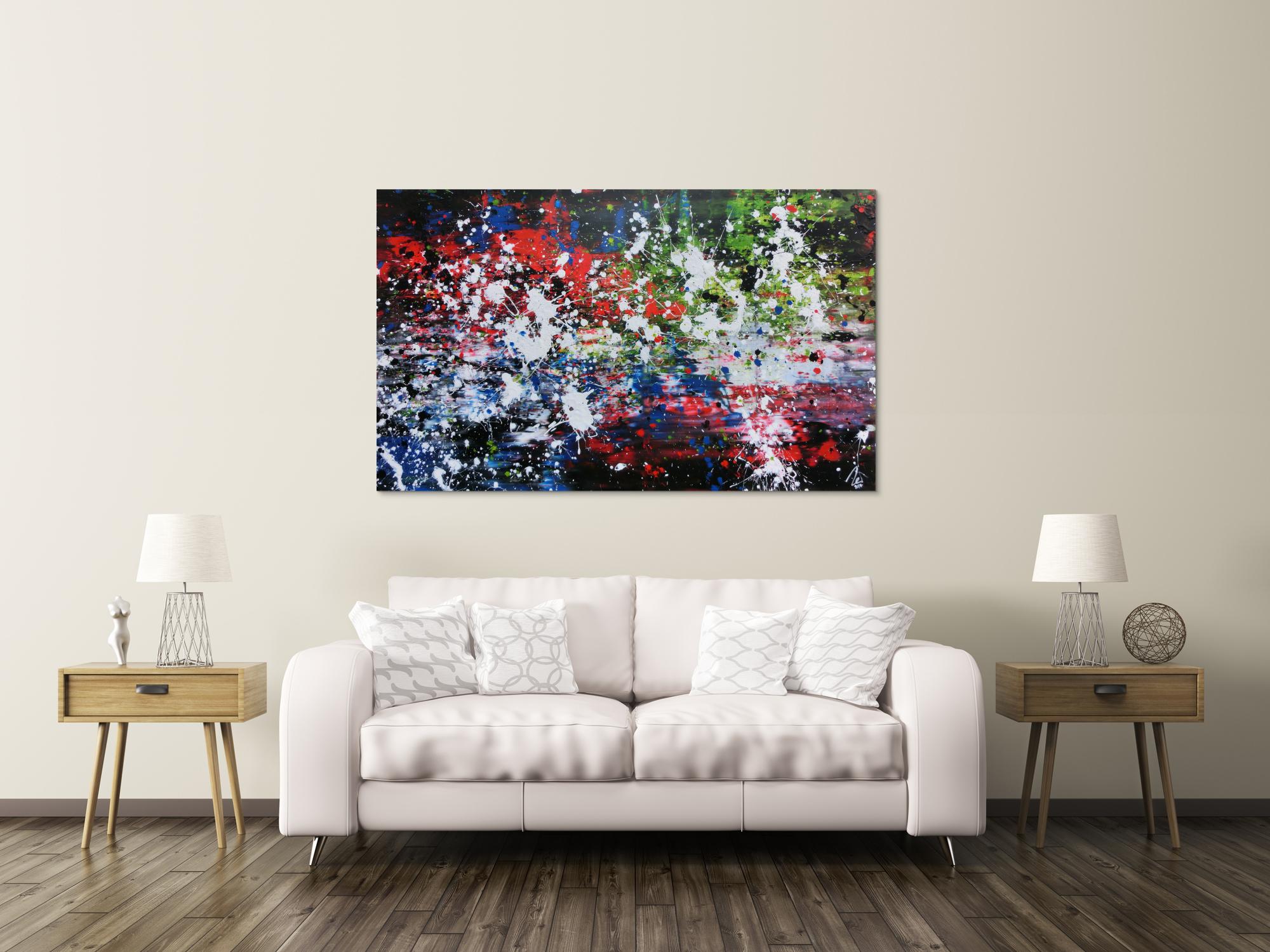 Abstraktes Acrylbild Action Painting Mischtechnik sehr modern dunkel und bunt