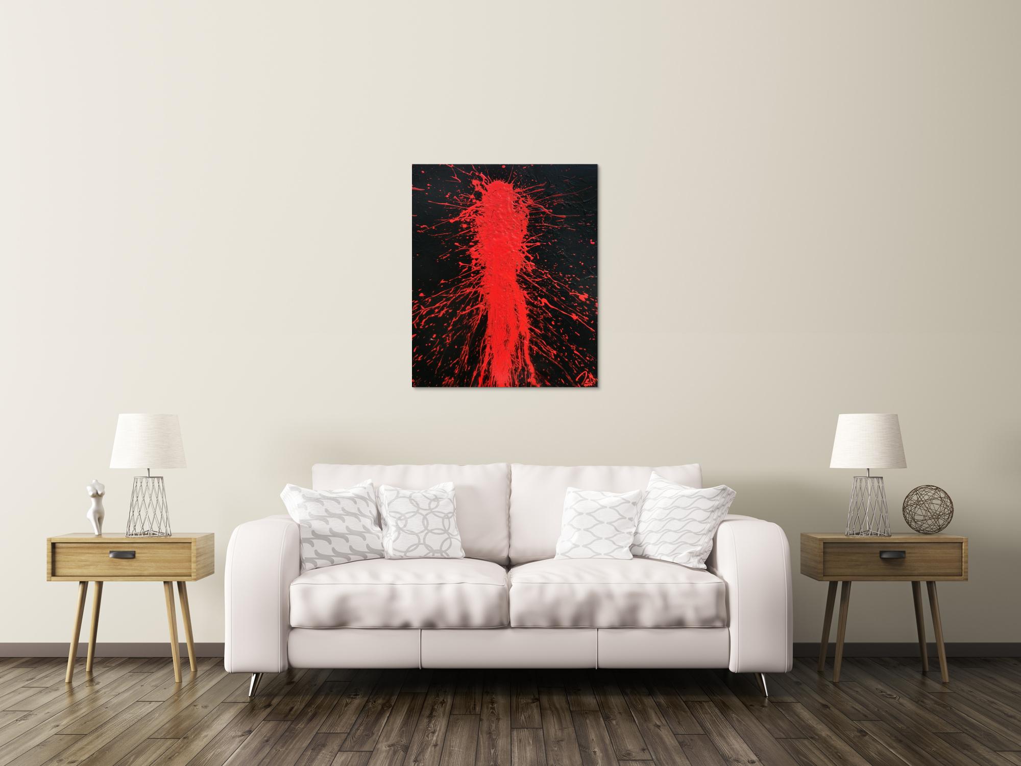 Abstraktes Acrylbild in schwarz und rot Action Painting Shplash Art sehr modern
