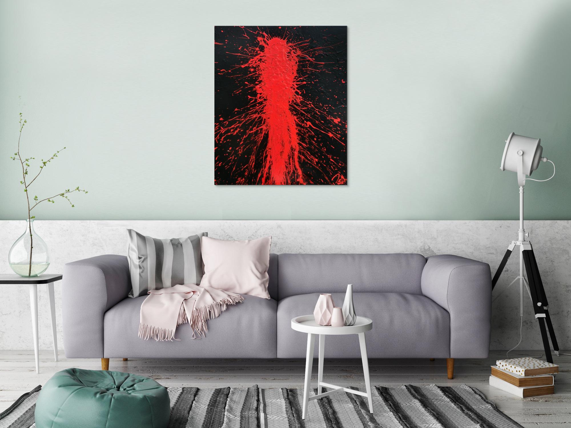 Abstraktes Acrylbild in schwarz und rot Action Painting Shplash Art sehr modern