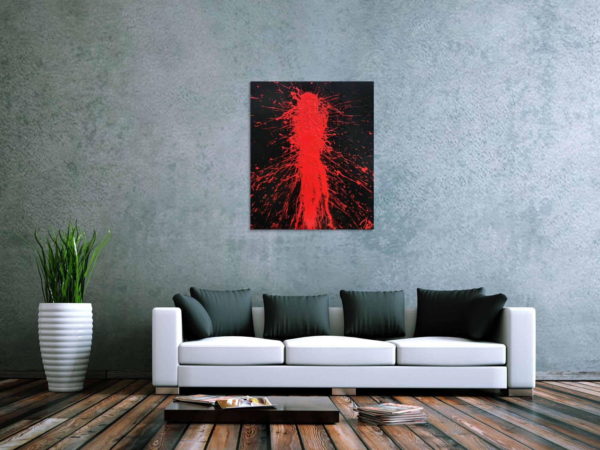 Abstraktes Acrylbild in schwarz und rot Action Painting Shplash Art sehr modern