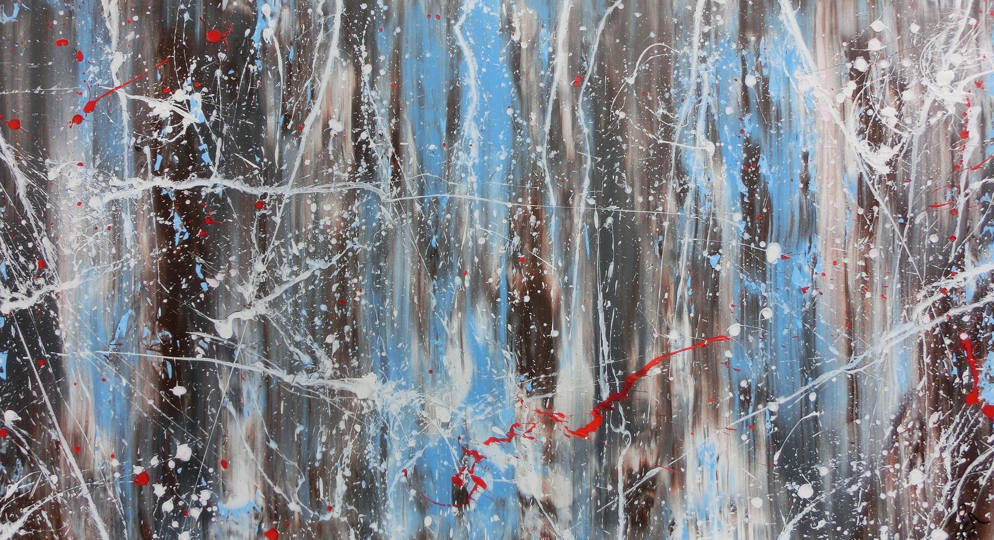 Abstraktes Acrylbild Mischtechnik sehr modern in hellbau weiß braun und grau helle Farben