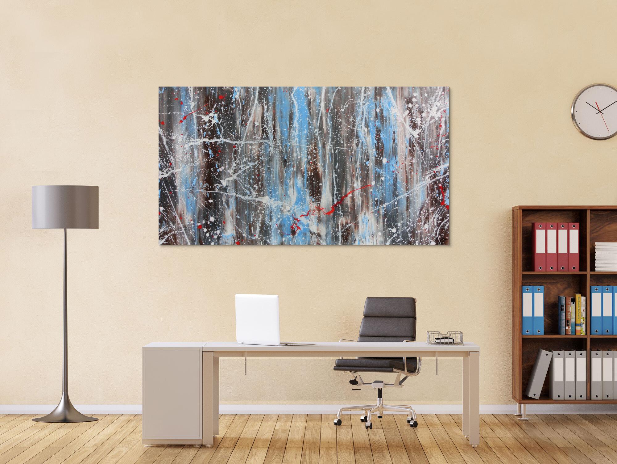 Abstraktes Acrylbild Mischtechnik sehr modern in hellbau weiß braun und grau helle Farben