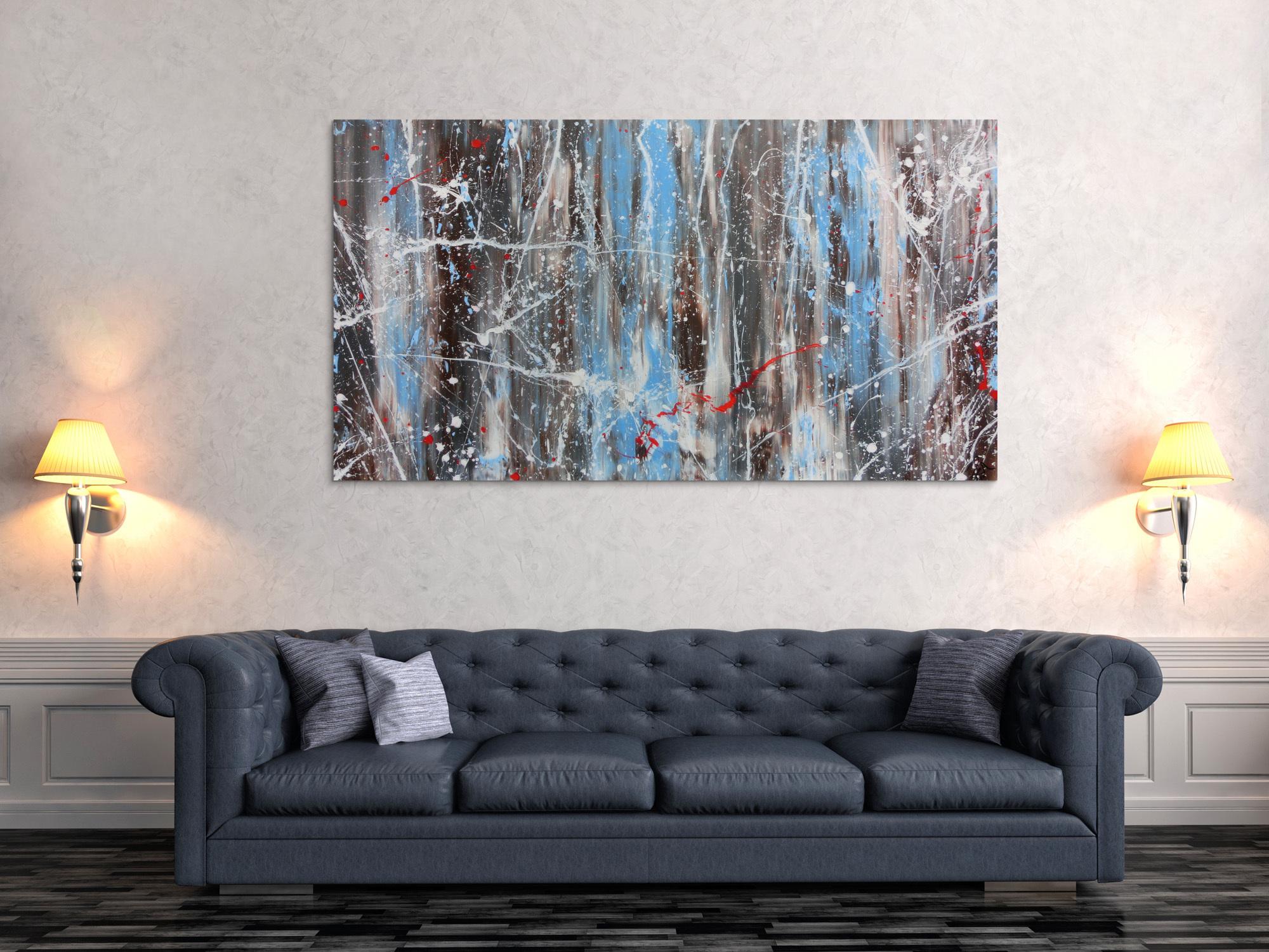 Abstraktes Acrylbild Mischtechnik sehr modern in hellbau weiß braun und grau helle Farben