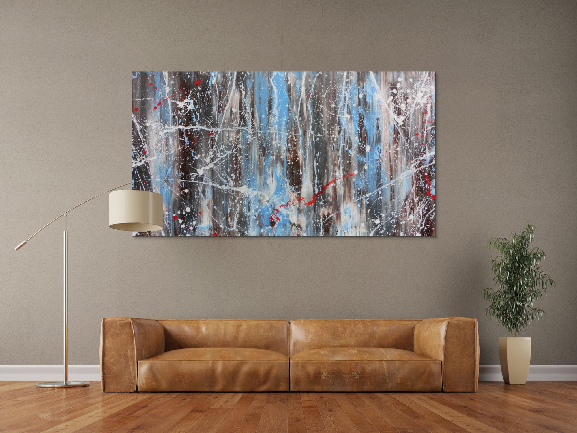 Abstraktes Acrylbild Mischtechnik sehr modern in hellbau weiß braun und grau helle Farben