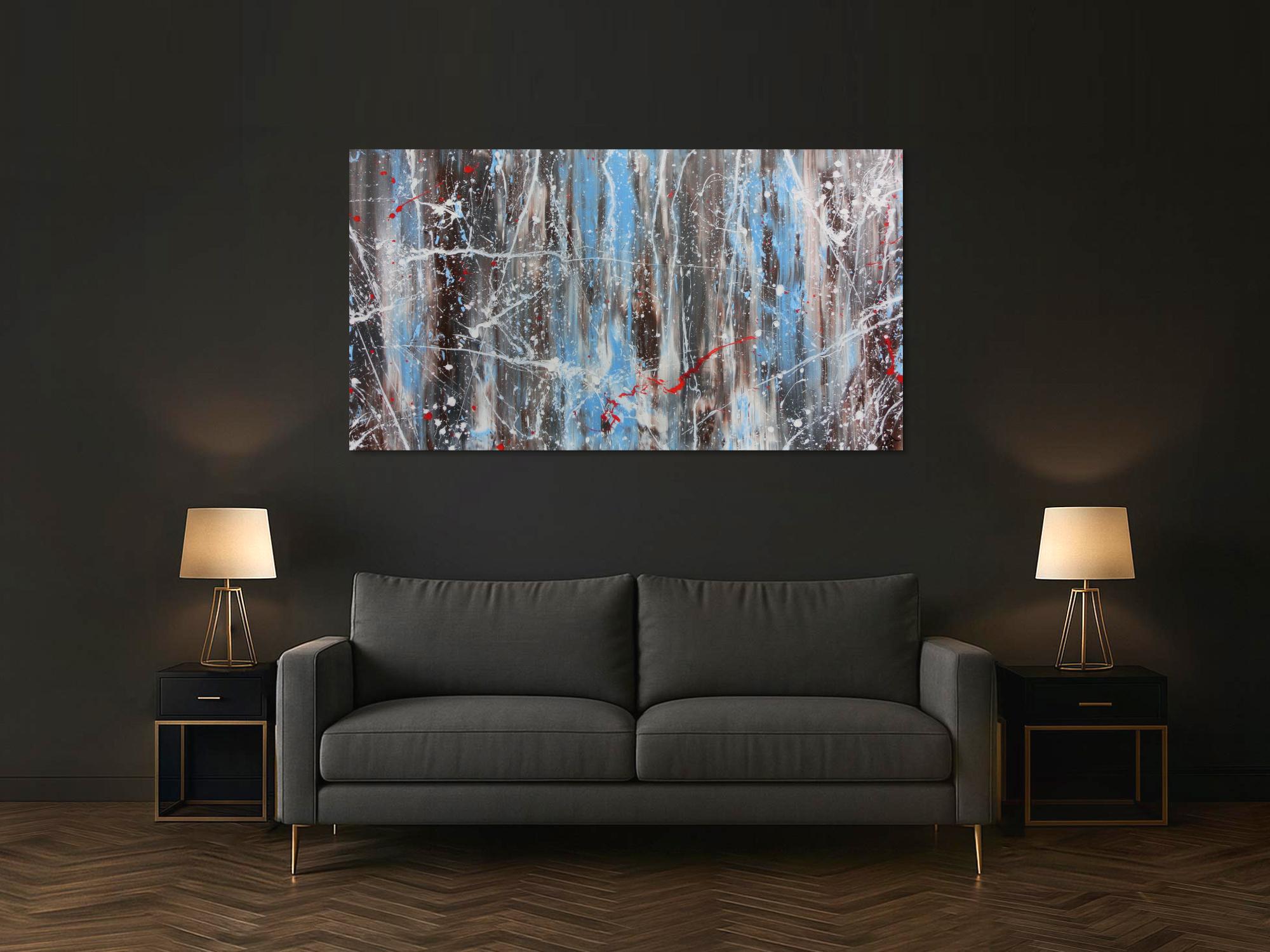 Abstraktes Acrylbild Mischtechnik sehr modern in hellbau weiß braun und grau helle Farben