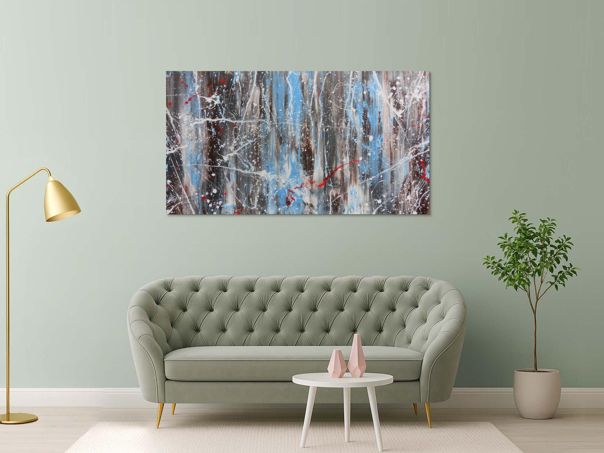 Abstraktes Acrylbild Mischtechnik sehr modern in hellbau weiß braun und grau helle Farben