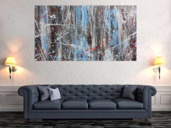 Abstraktes Acrylbild Mischtechnik sehr modern in hellbau weiß braun und grau helle Farben