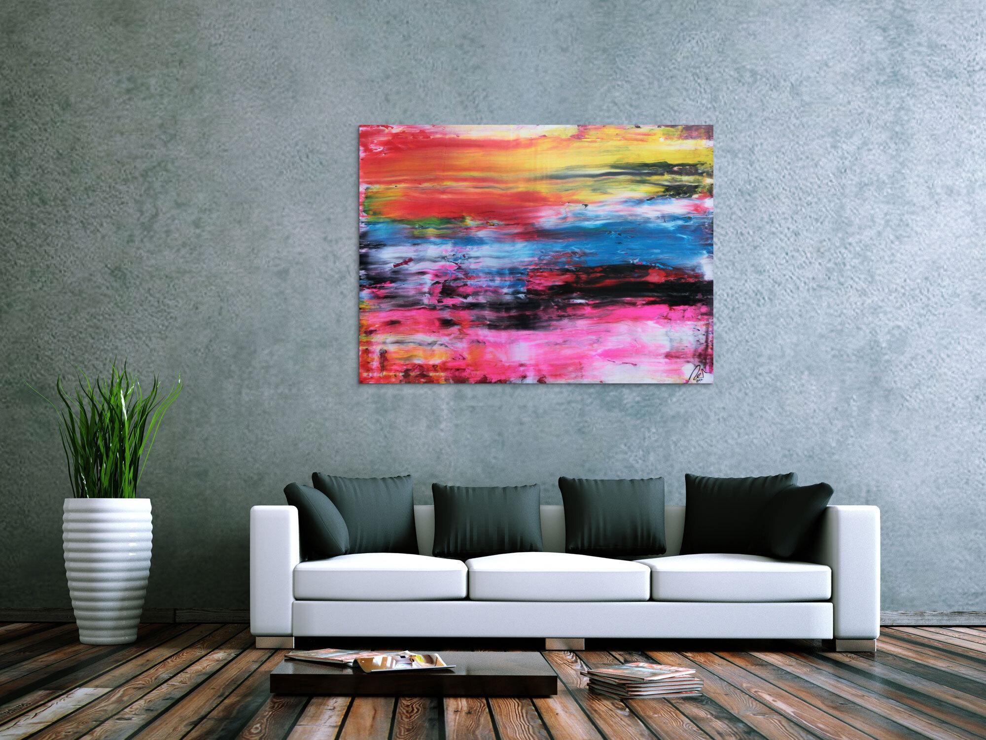 Abstraktes Acrylbild sehr bunt modern in Spachteltechnik helle leuchtende Farben