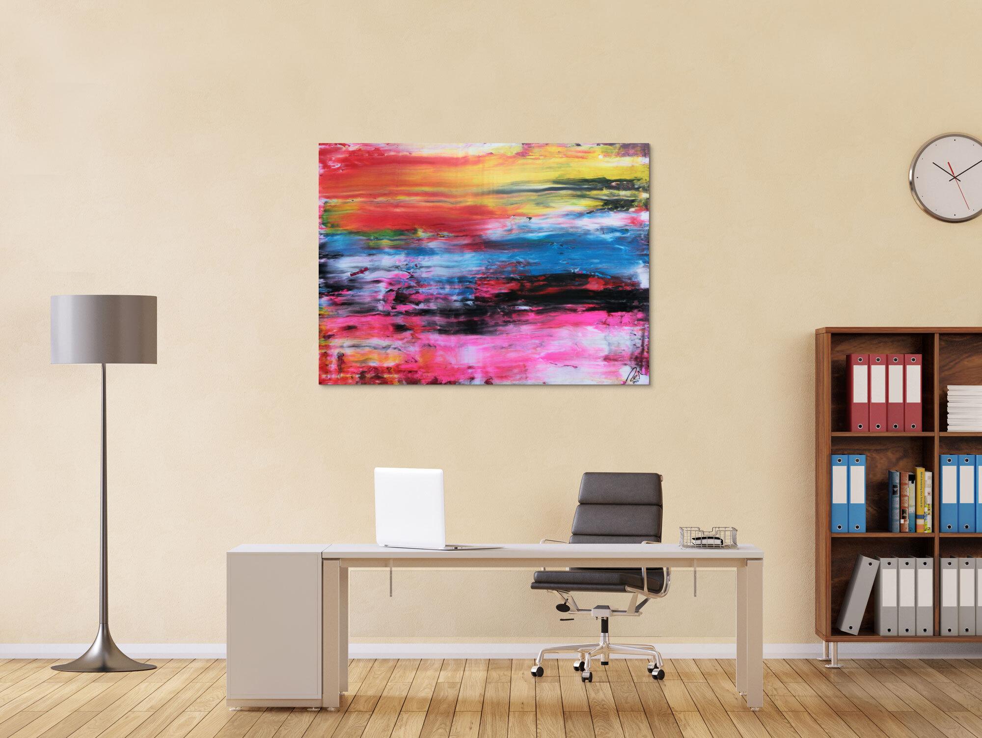 Abstraktes Acrylbild sehr bunt modern in Spachteltechnik helle leuchtende Farben