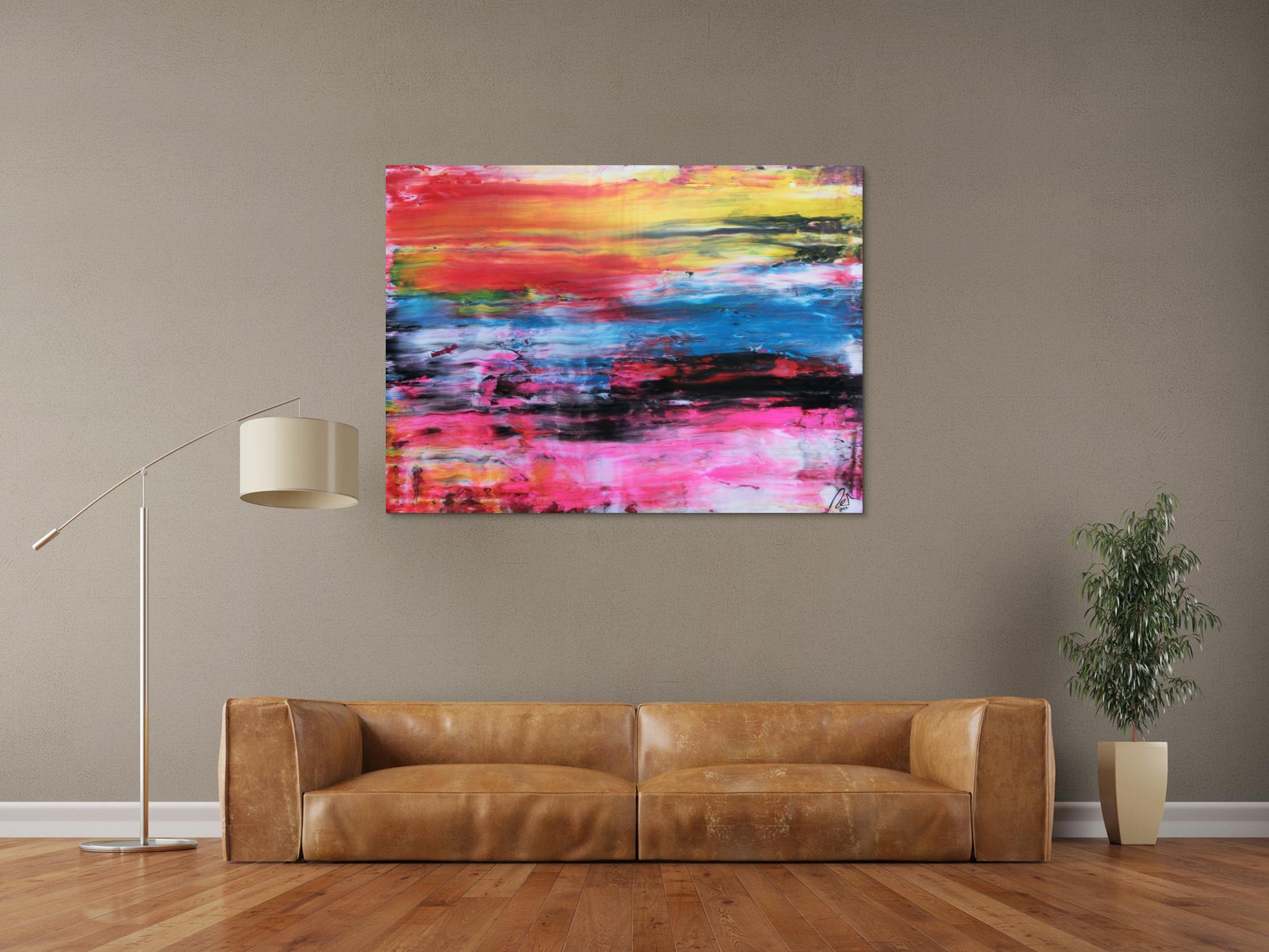 Abstraktes Acrylbild sehr bunt modern in Spachteltechnik helle leuchtende Farben