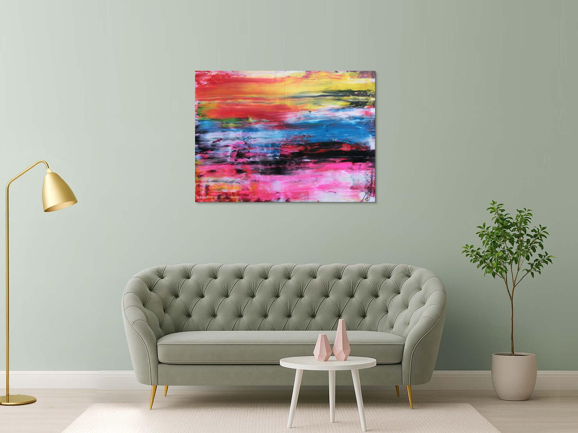 Abstraktes Acrylbild sehr bunt modern in Spachteltechnik helle leuchtende Farben