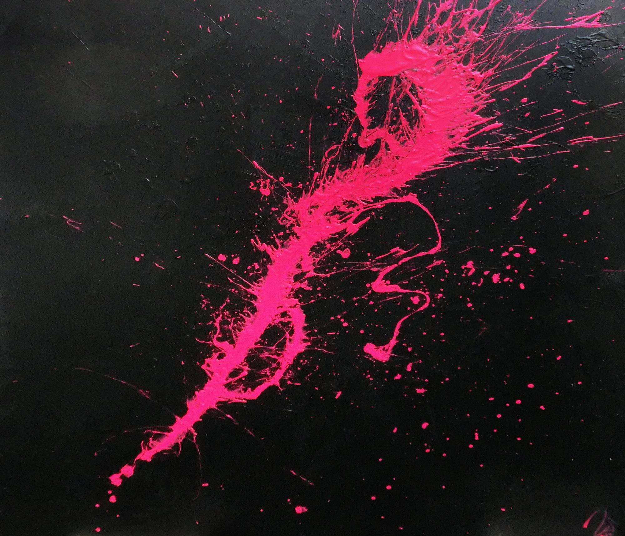 Abstraktes Acrylbild Minimalistisch sehr modern schwarz und pink Action Painting Splash Art