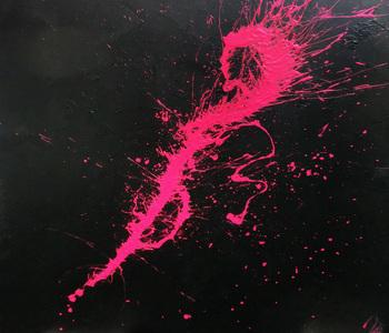 Abstraktes Acrylbild Minimalistisch sehr modern schwarz und pink Action Painting Splash Art