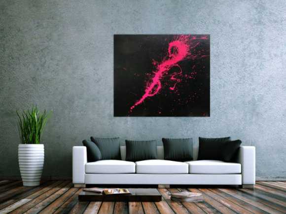 Abstraktes Acrylbild Minimalistisch sehr modern schwarz und pink Action Painting Splash Art