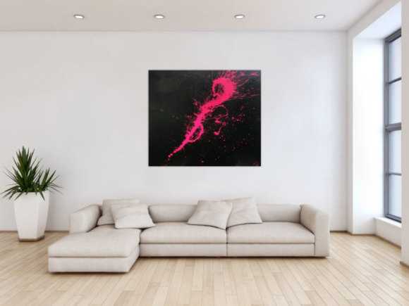 Abstraktes Acrylbild Minimalistisch sehr modern schwarz und pink Action Painting Splash Art