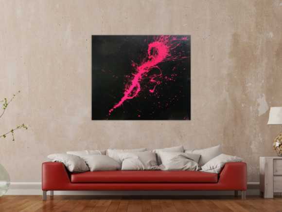 Abstraktes Acrylbild Minimalistisch sehr modern schwarz und pink Action Painting Splash Art