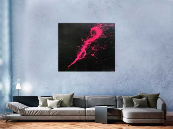 Abstraktes Acrylbild Minimalistisch sehr modern schwarz und pink Action Painting Splash Art