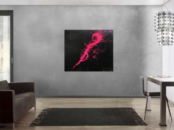 Abstraktes Acrylbild Minimalistisch sehr modern schwarz und pink Action Painting Splash Art