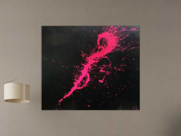 Abstraktes Acrylbild Minimalistisch sehr modern schwarz und pink Action Painting Splash Art