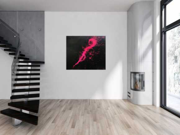 Abstraktes Acrylbild Minimalistisch sehr modern schwarz und pink Action Painting Splash Art