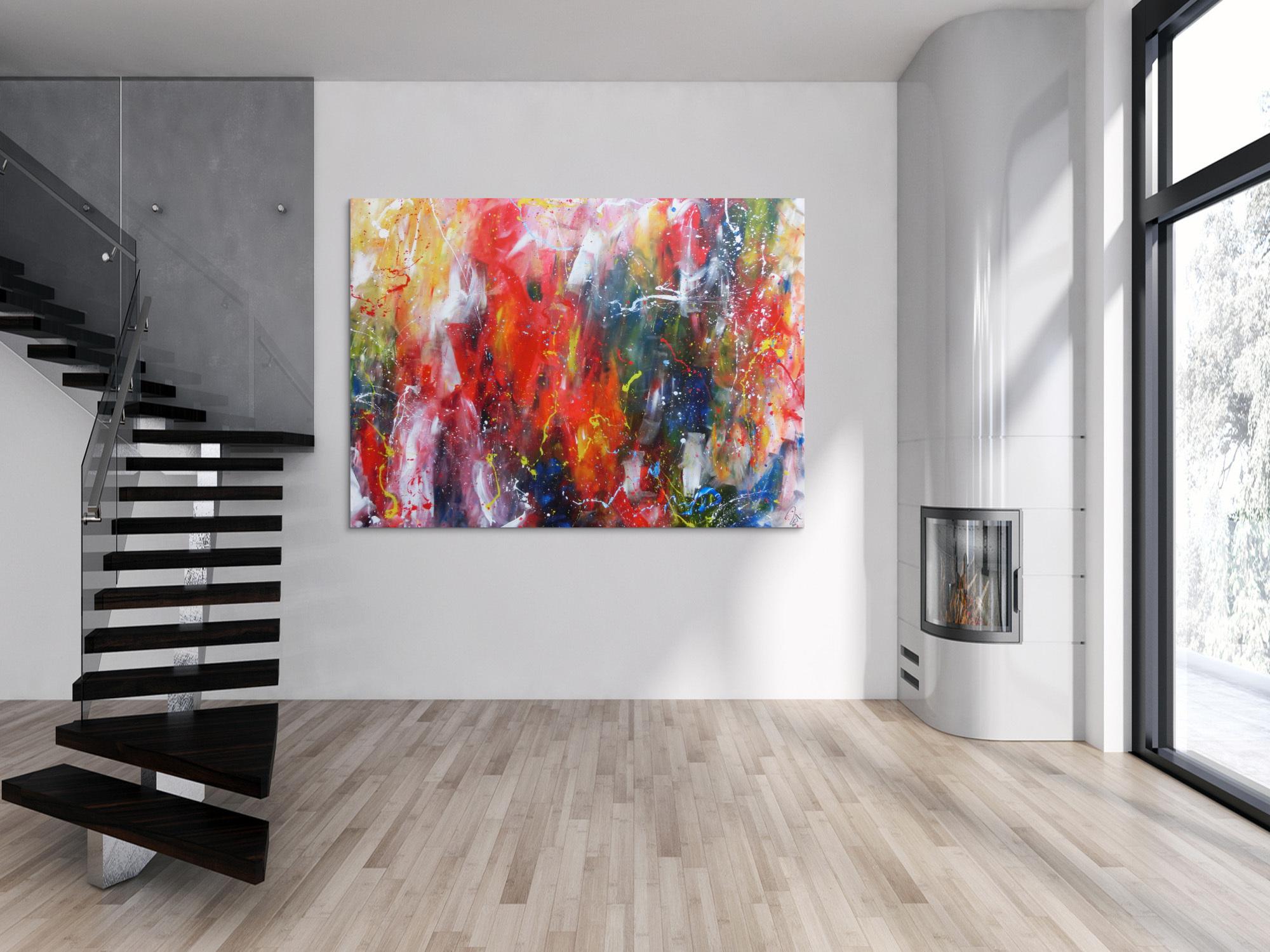 Abstraktes Acrylbild sehr bunt Mischtechnik modern Action Painting 