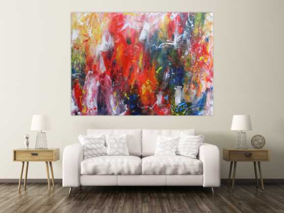 Abstraktes Acrylbild sehr bunt Mischtechnik modern Action Painting 
