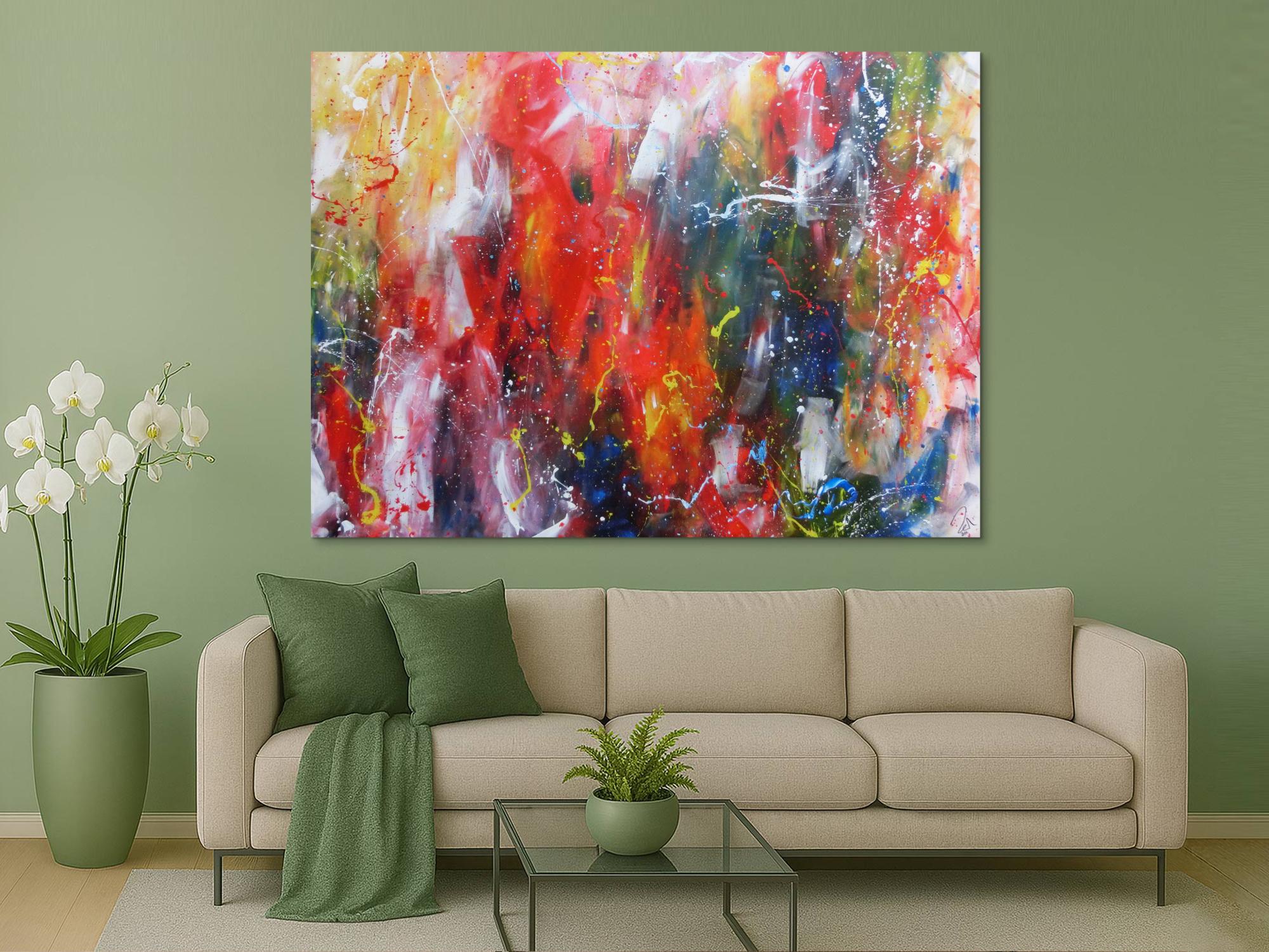 Abstraktes Acrylbild sehr bunt Mischtechnik modern Action Painting 