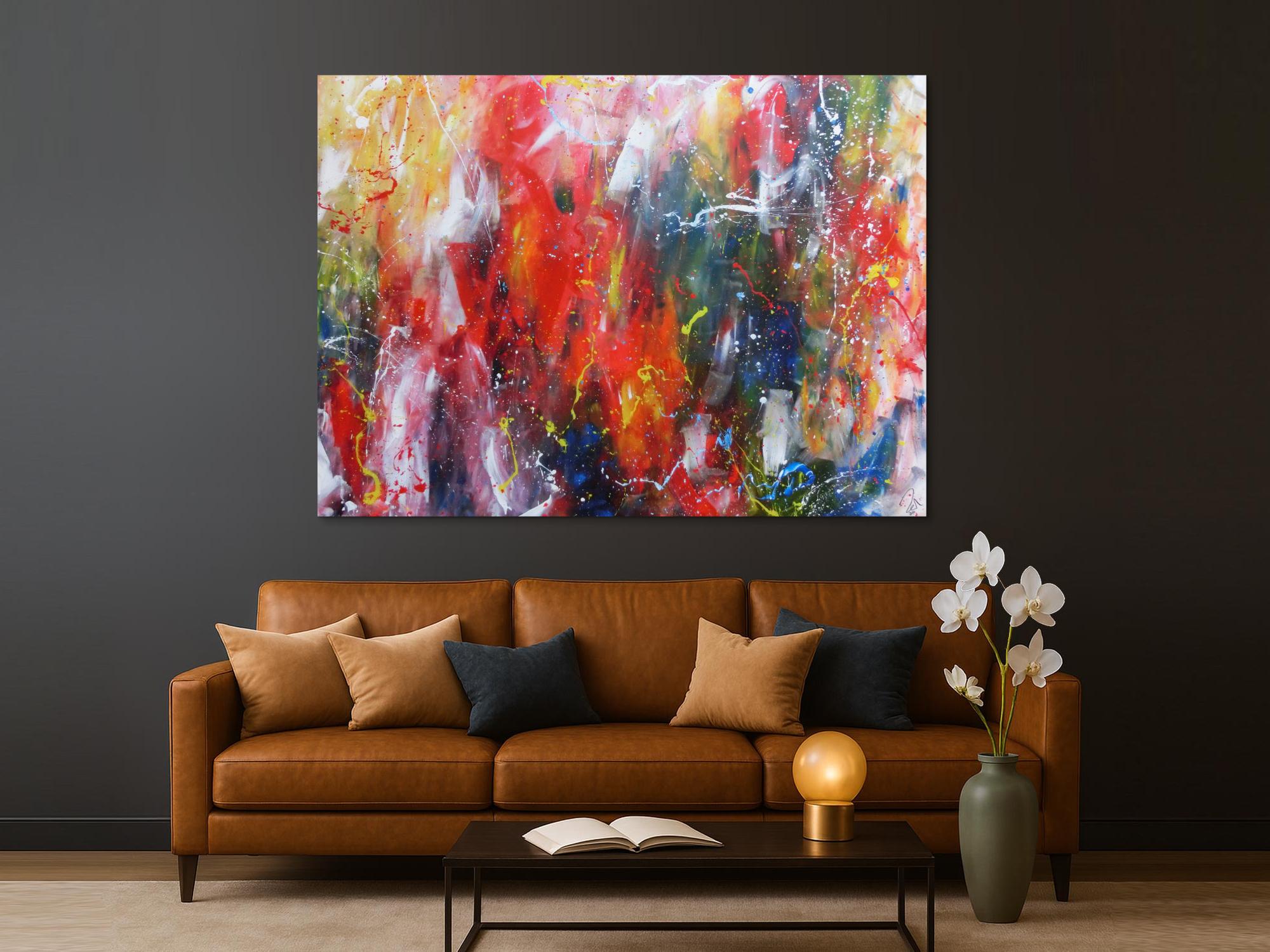 Abstraktes Acrylbild sehr bunt Mischtechnik modern Action Painting 