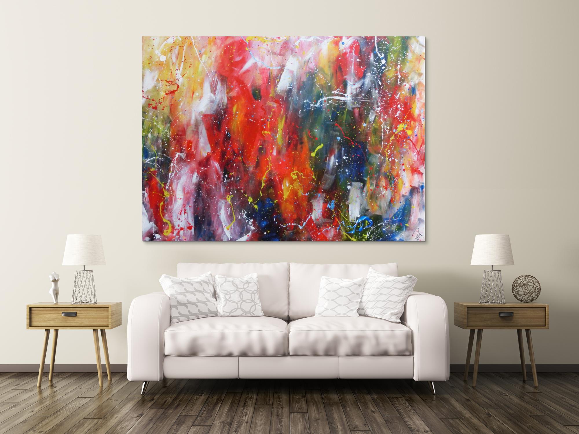 Abstraktes Acrylbild sehr bunt Mischtechnik modern Action Painting 