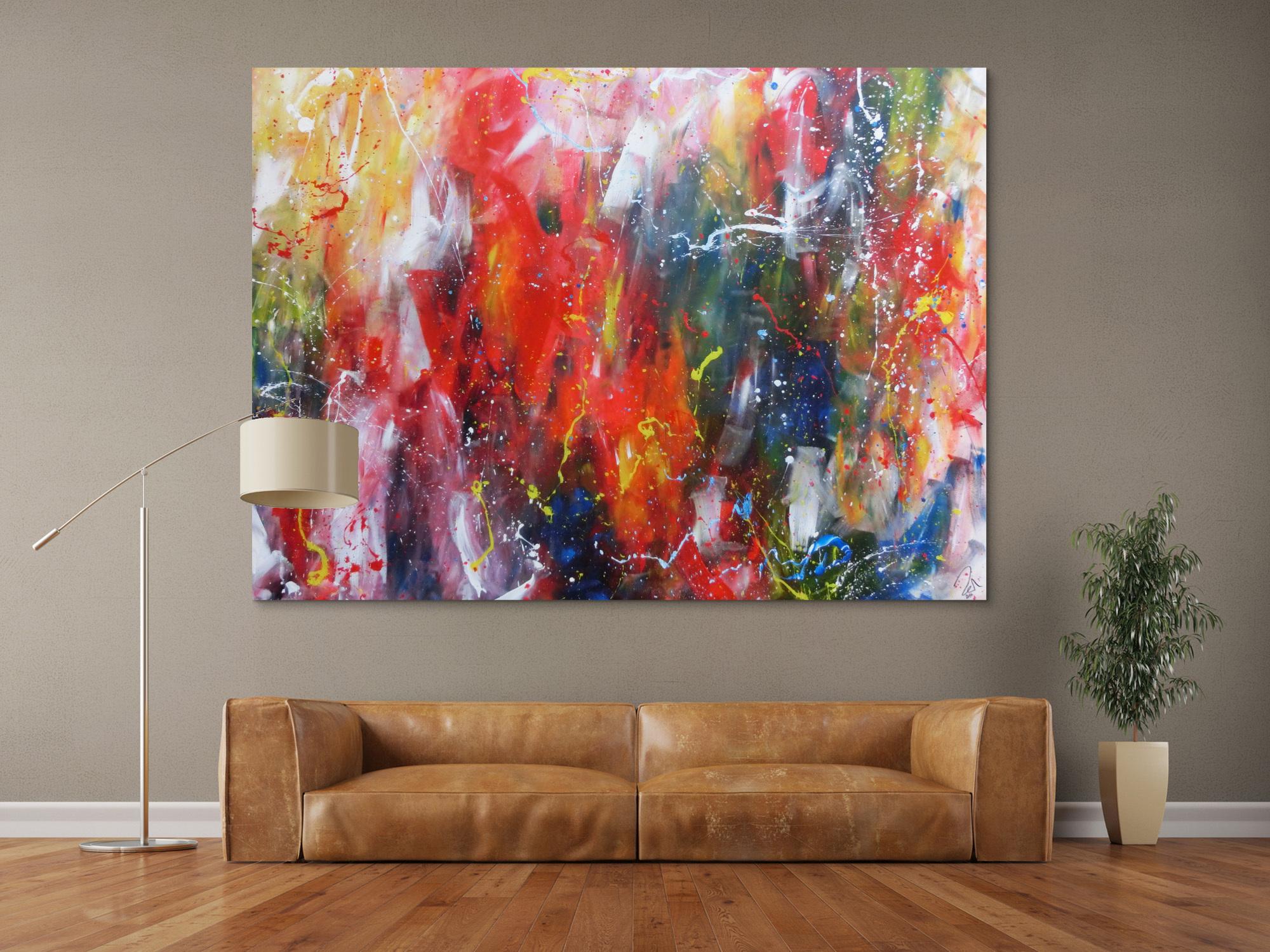 Abstraktes Acrylbild sehr bunt Mischtechnik modern Action Painting 