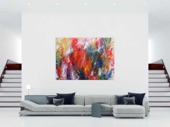 Abstraktes Acrylbild sehr bunt Mischtechnik modern Action Painting 