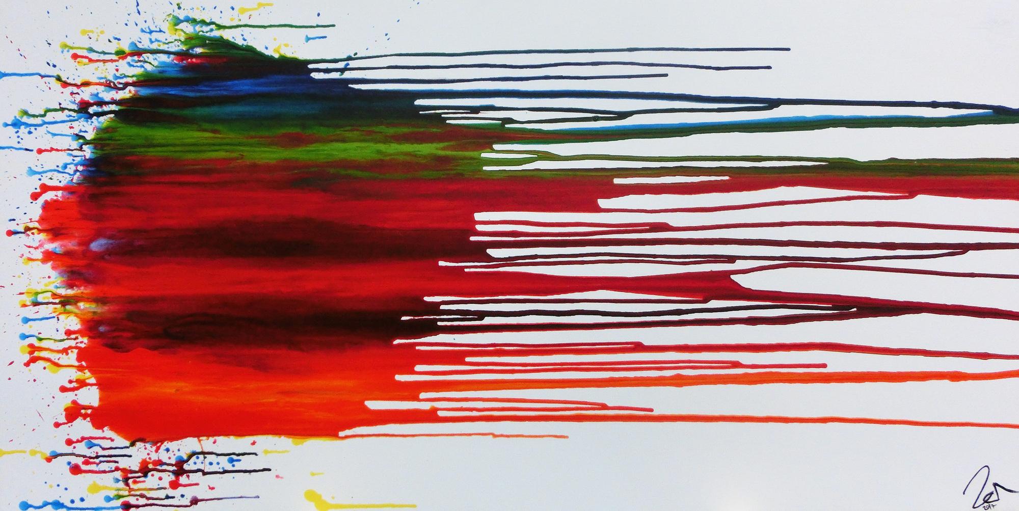 Abstraktes Acrylbild sehr bunt fließende Farben Fluid Painting modernes Gemälde