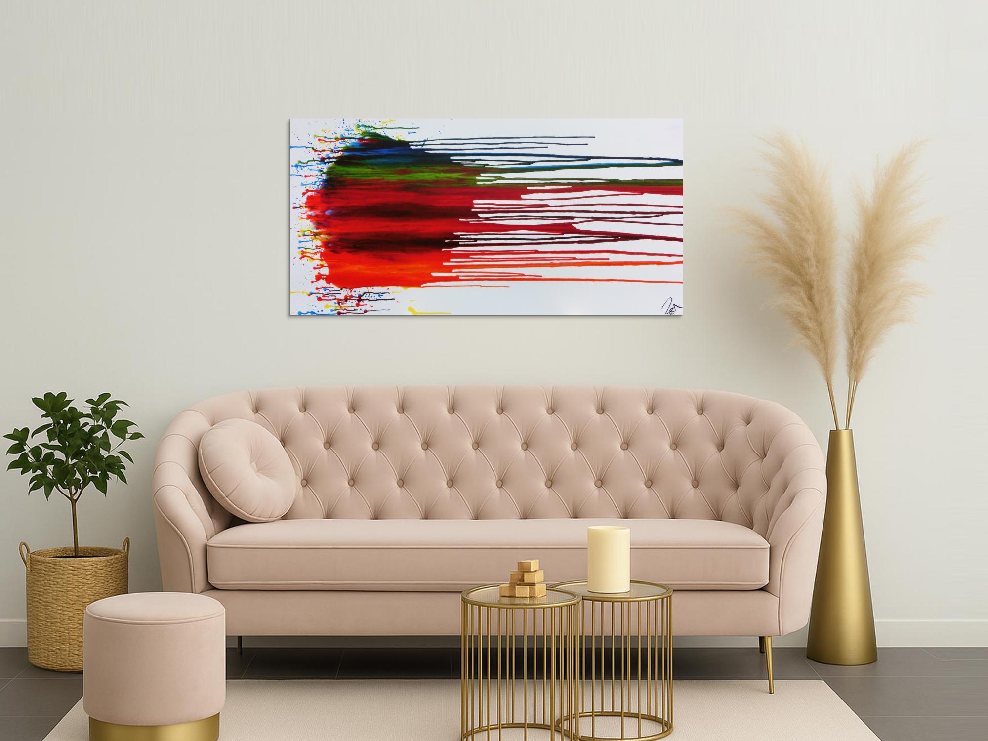 Abstraktes Acrylbild sehr bunt fließende Farben Fluid Painting modernes Gemälde