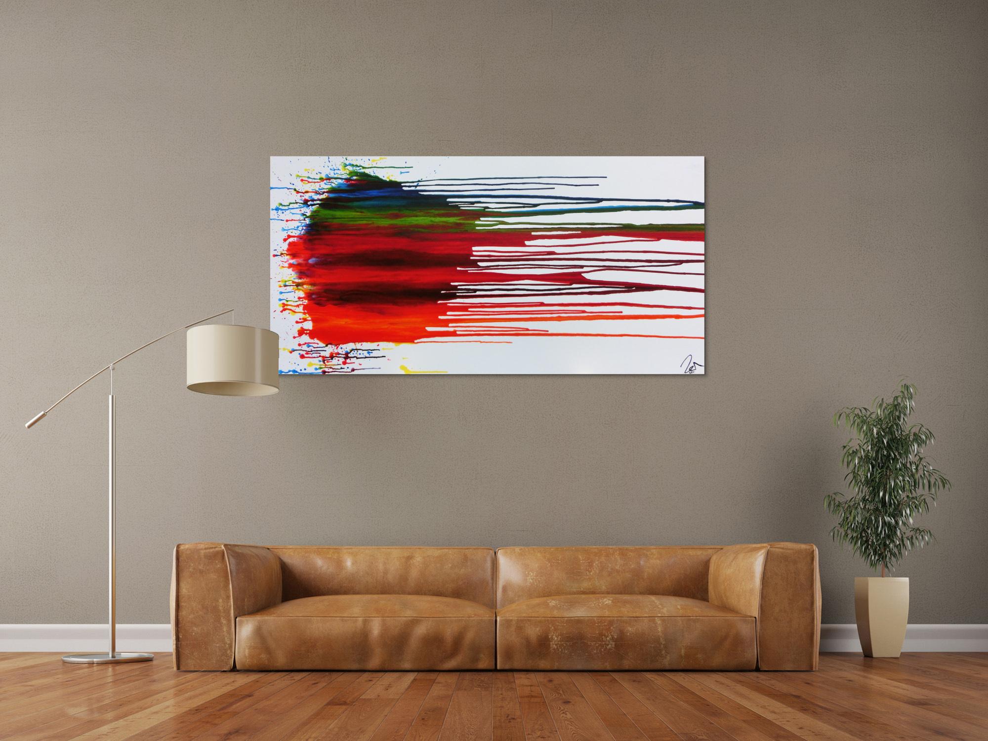 Abstraktes Acrylbild sehr bunt fließende Farben Fluid Painting modernes Gemälde