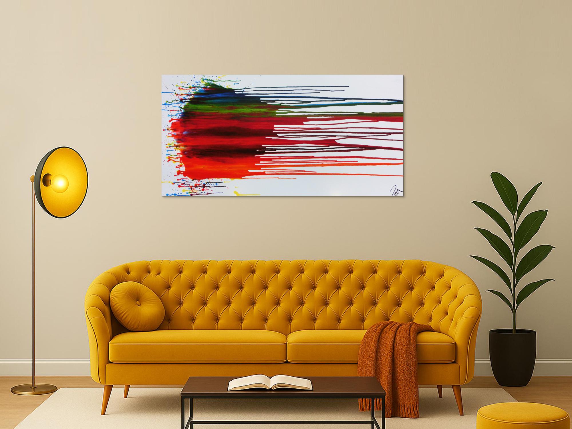 Abstraktes Acrylbild sehr bunt fließende Farben Fluid Painting modernes Gemälde