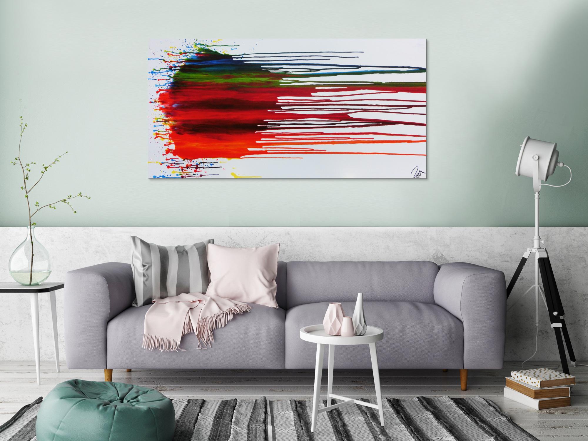 Abstraktes Acrylbild sehr bunt fließende Farben Fluid Painting modernes Gemälde