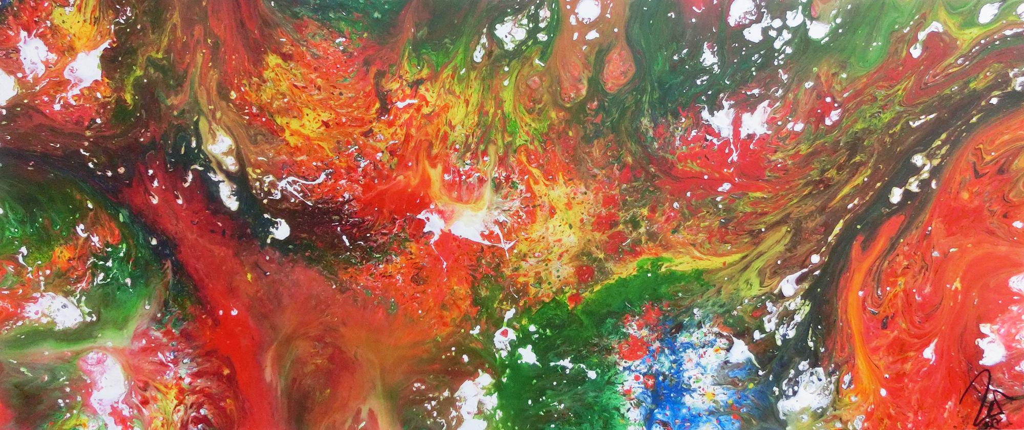 Abstraktes Acrylbild Fluid Painting sehr bunt modernes Gemälde fließende Farben