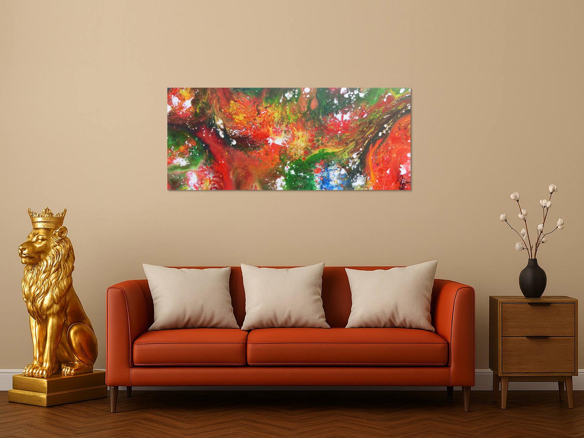 Abstraktes Acrylbild Fluid Painting sehr bunt modernes Gemälde fließende Farben