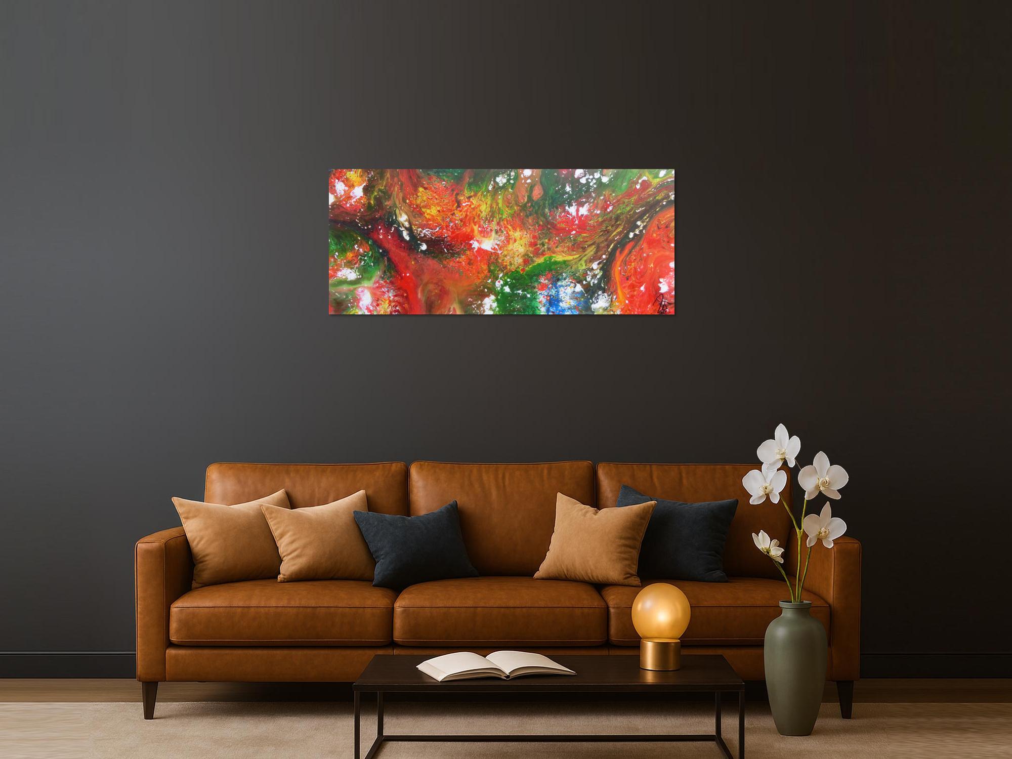 Abstraktes Acrylbild Fluid Painting sehr bunt modernes Gemälde fließende Farben