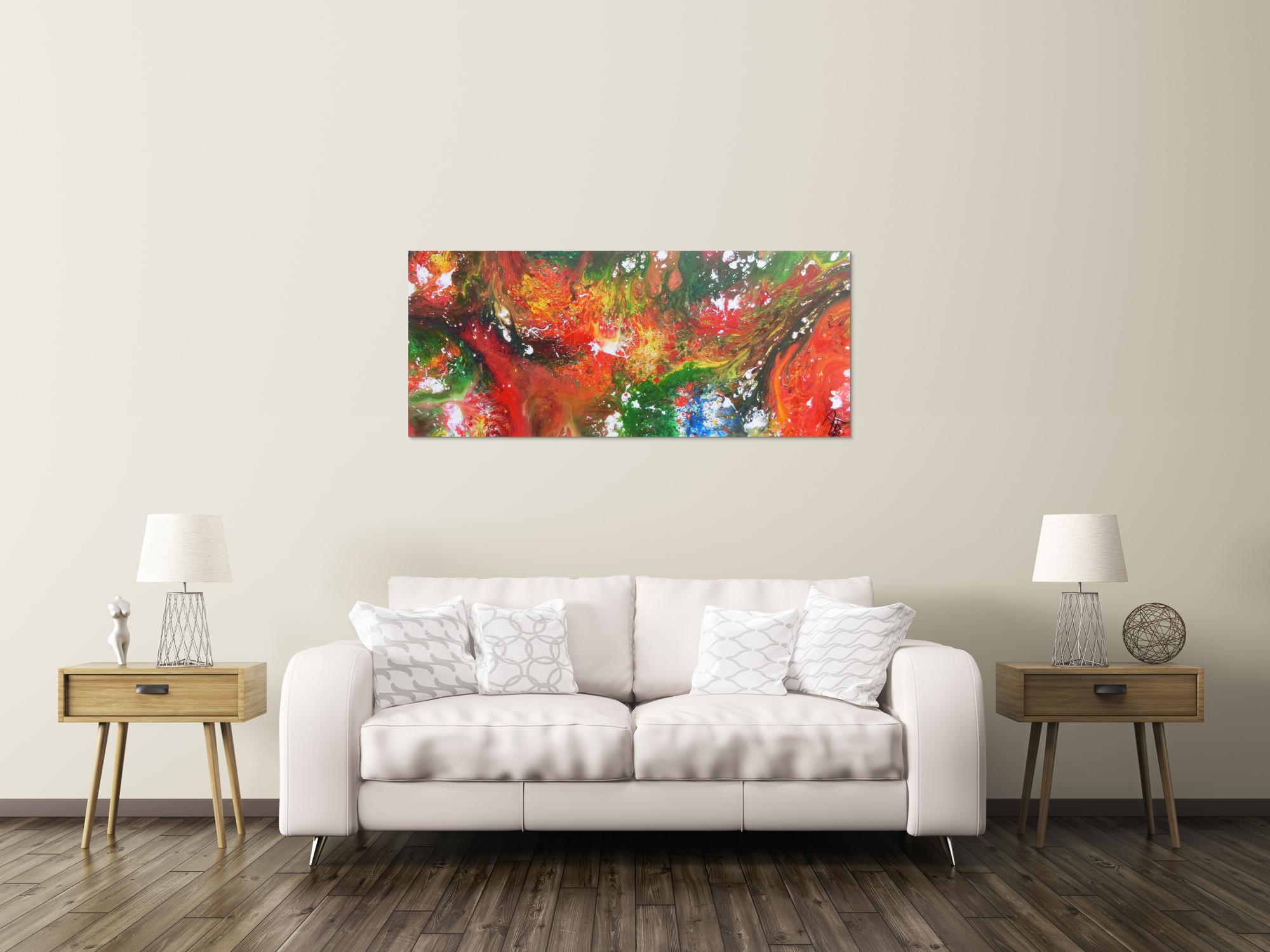 Abstraktes Acrylbild Fluid Painting sehr bunt modernes Gemälde fließende Farben