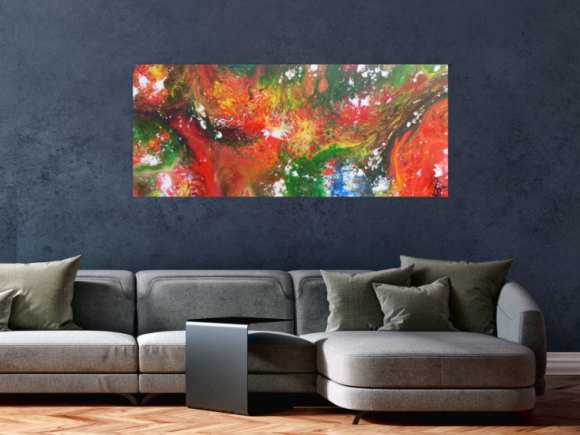 Abstraktes Acrylbild Fluid Painting sehr bunt modernes Gemälde fließende Farben