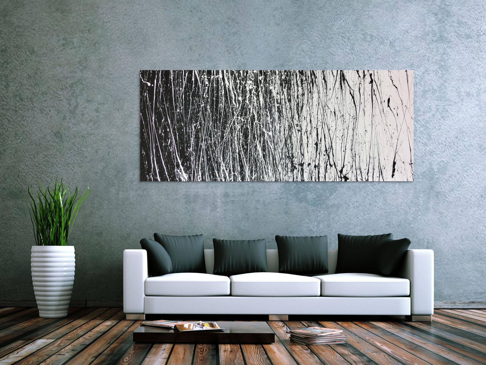 Abstraktes Acrylbild schwarz weiß modern