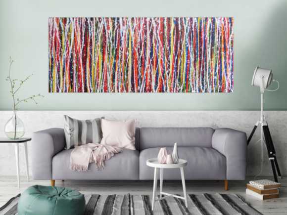 Abstraktes Acrylbild Action Painting buntes Gemälde sehr modern und zeitgenössisch