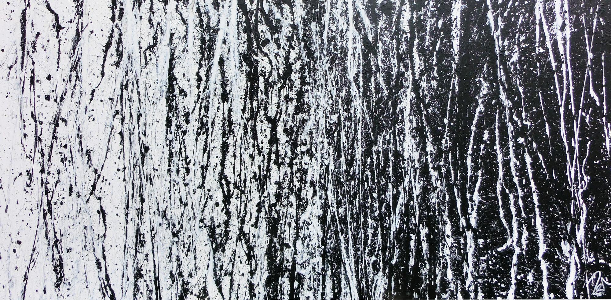 Abstraktes Acrylbild schwarz weiß sehr modern schlicht Action Painting modern art
