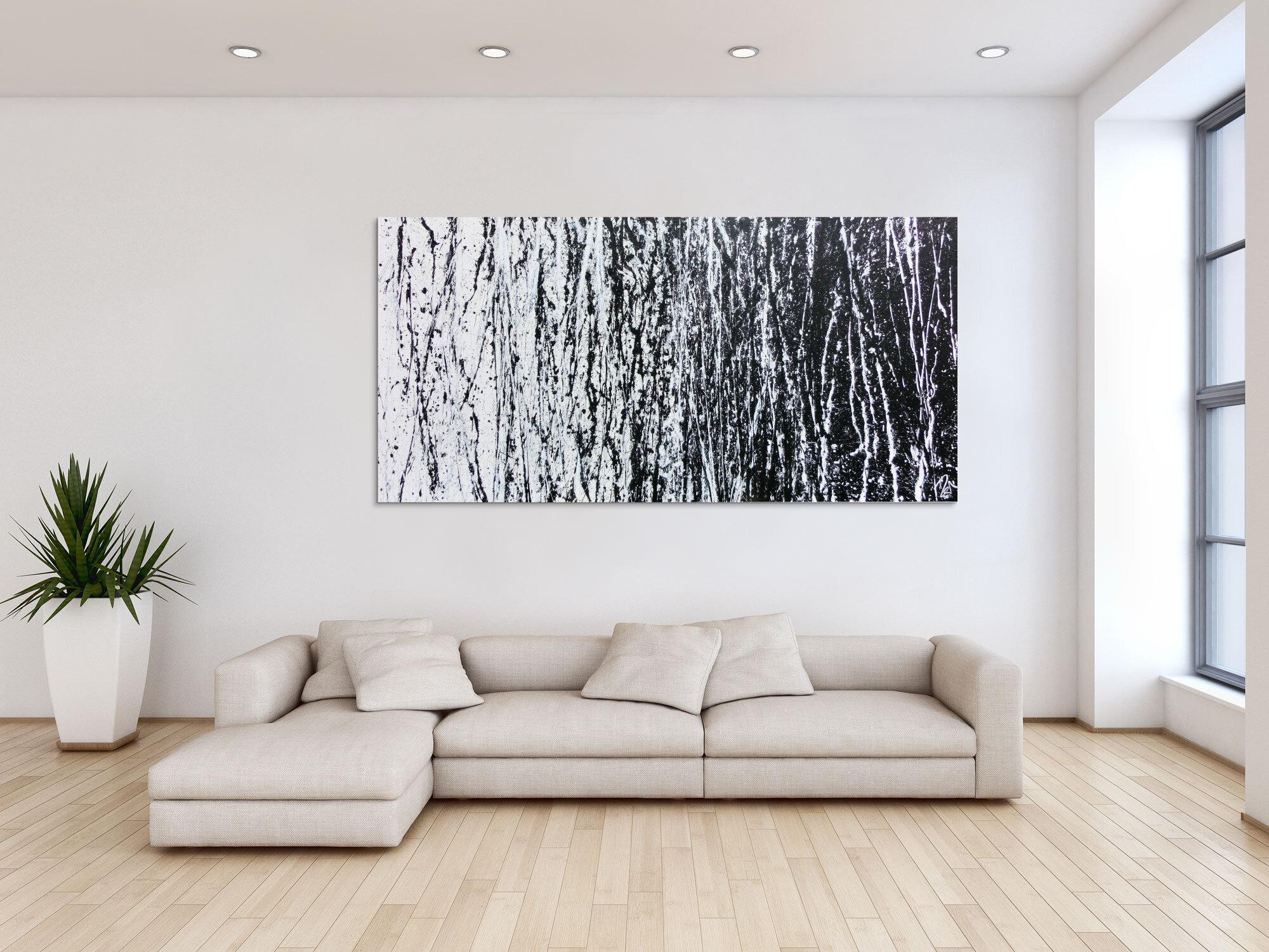 Abstraktes Acrylbild schwarz weiß sehr modern schlicht Action Painting modern art