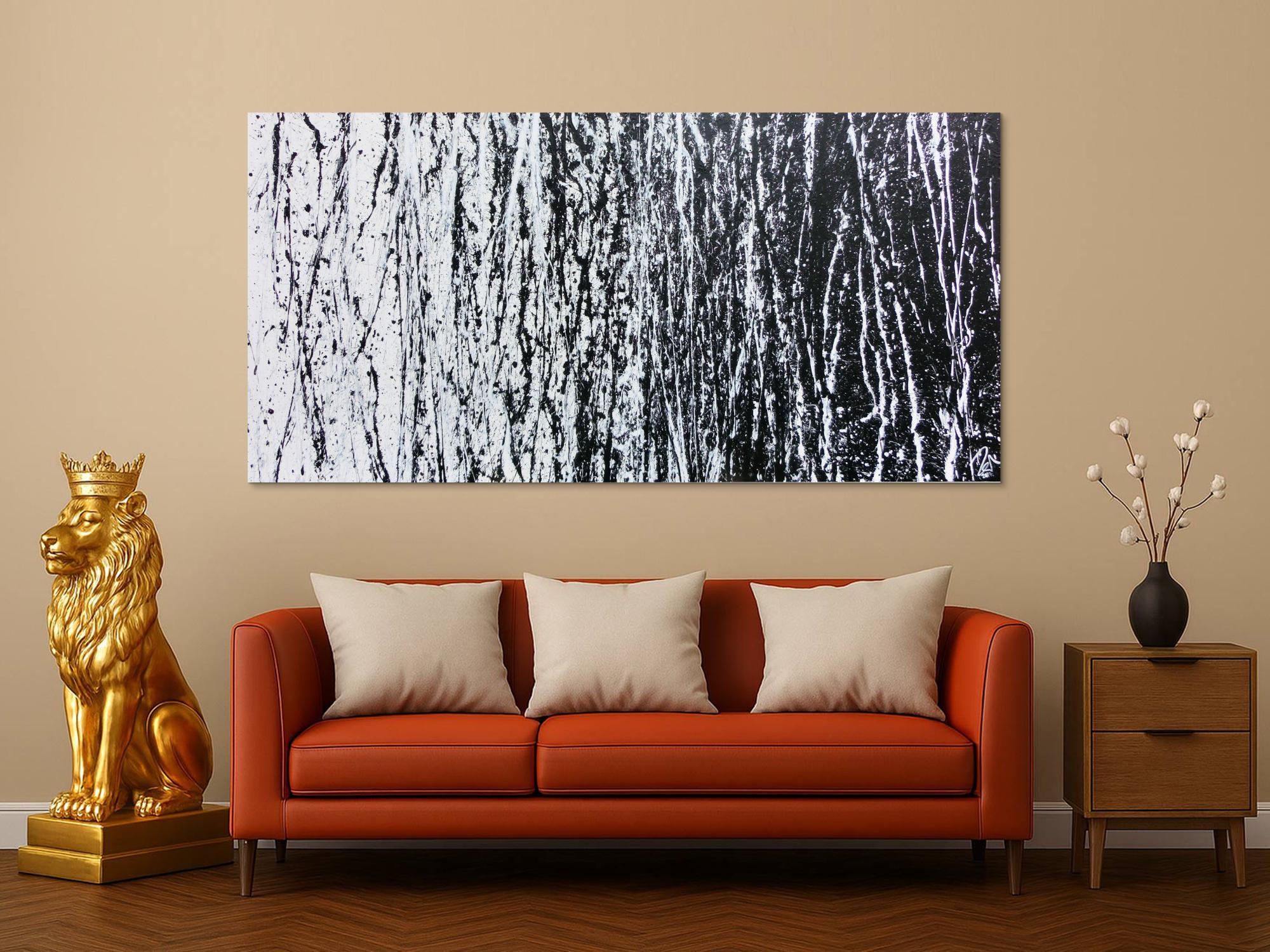 Abstraktes Acrylbild schwarz weiß sehr modern schlicht Action Painting modern art