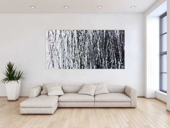Abstraktes Acrylbild schwarz weiß sehr modern schlicht Action Painting modern art