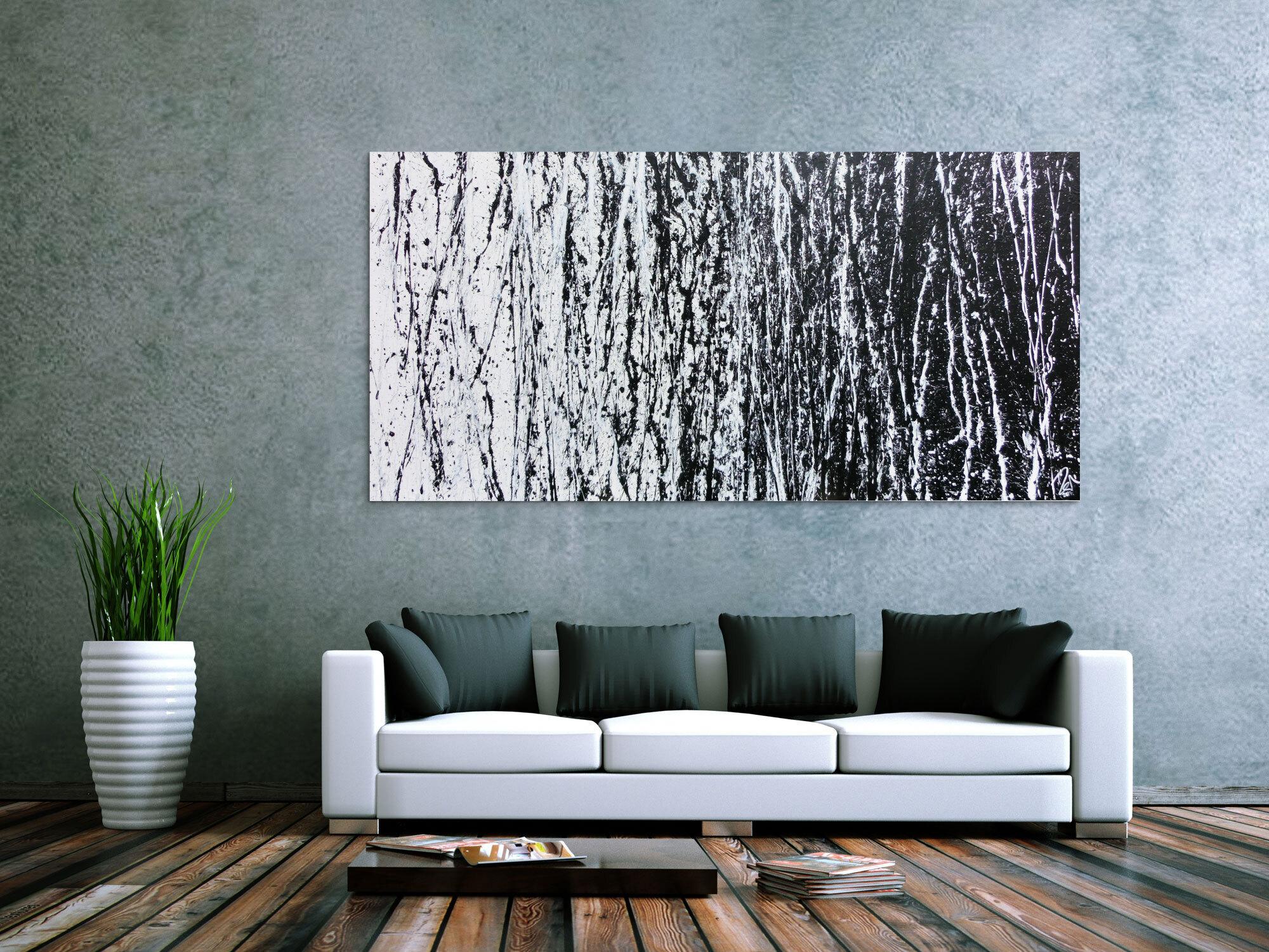 Abstraktes Acrylbild schwarz weiß sehr modern schlicht Action Painting modern art