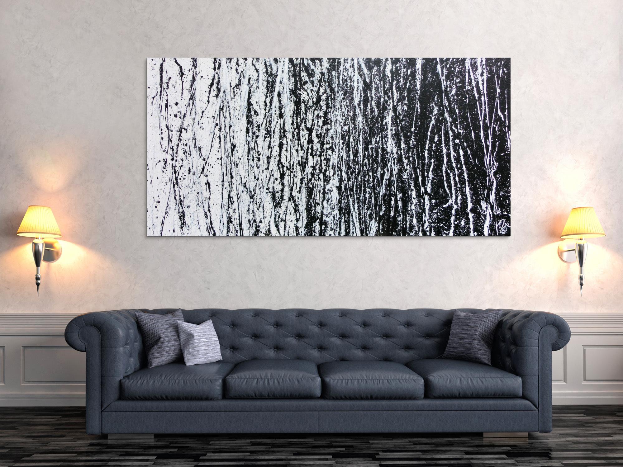 Abstraktes Acrylbild schwarz weiß sehr modern schlicht Action Painting modern art