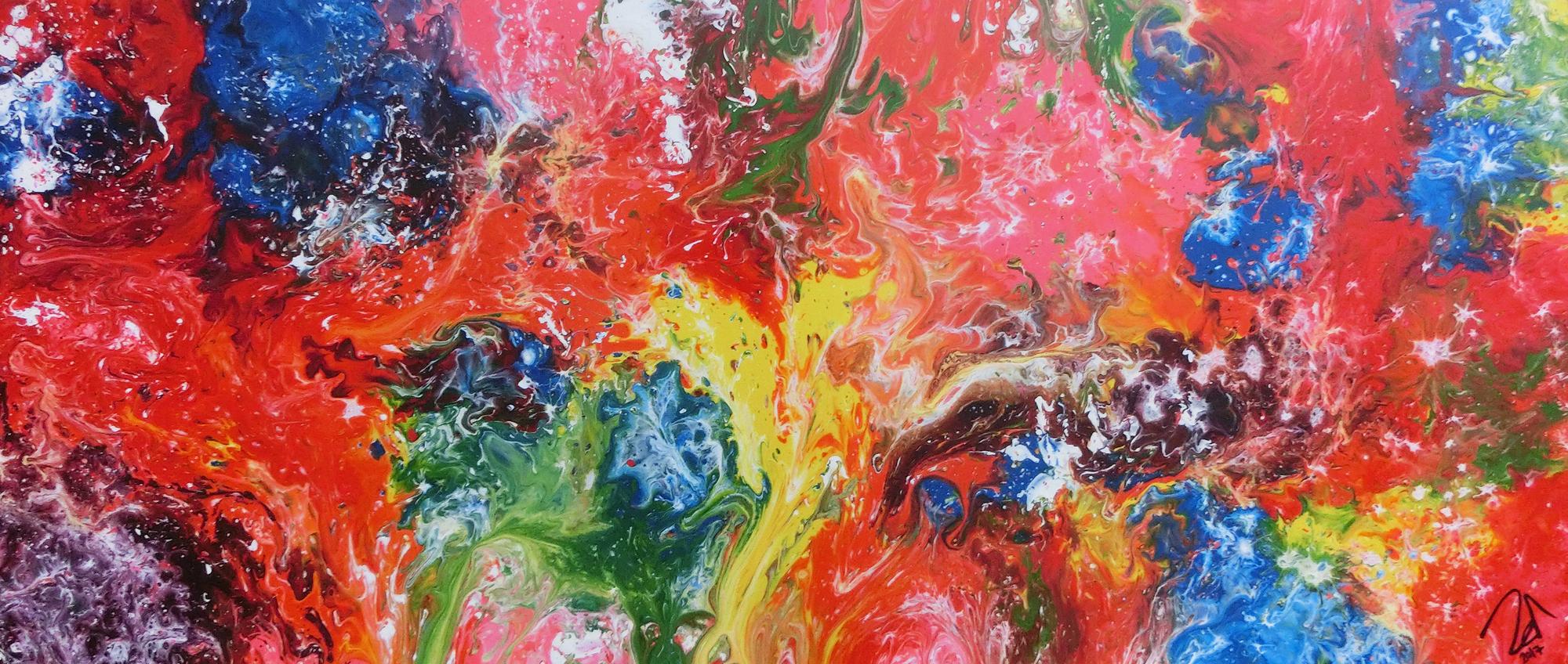 Abstraktes Acrylbild sehr bunt Fließtechnik Fluid Painting sehr modern